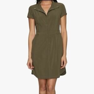Prana Shadyn Snap Front Short Sleeve Shirt Dress in Army Green Size Medium